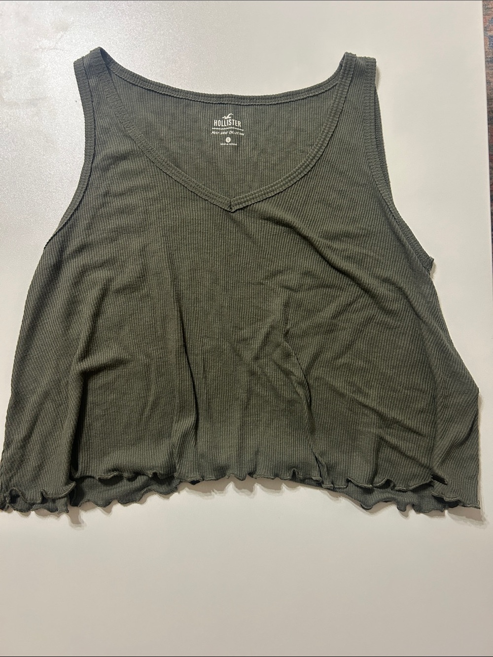 Hollister Olive Green Ribbed V-Neck Crop Tank